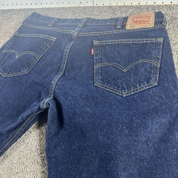 Levis 505 Jeans Mens 38x25 Hemmed Blue Denim Regular Fit Straight Leg Dark - Picture 11 of 16